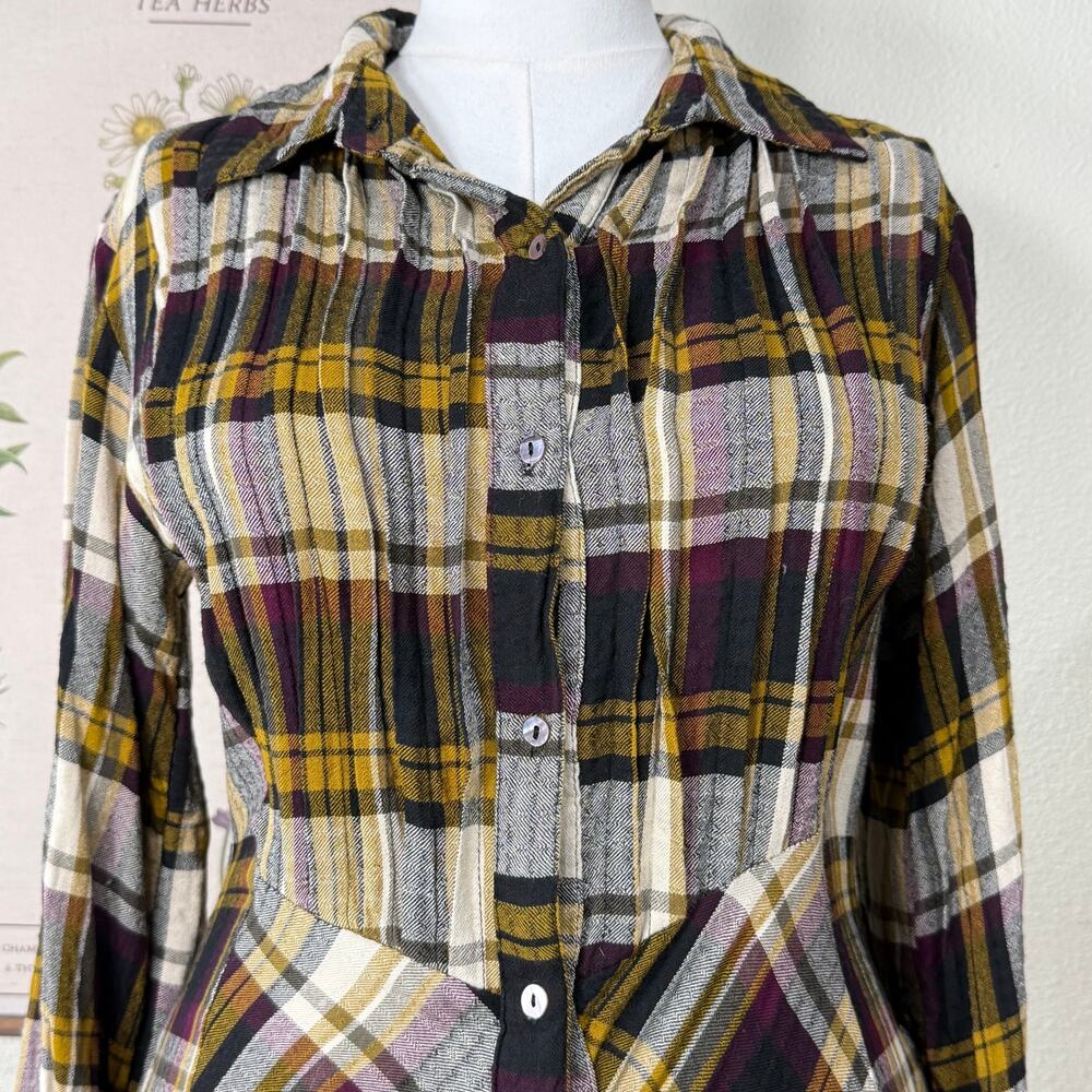 Natural Life Plaid Maxi Shirt Dress Fairy Grunge Whimsigoth Lagenlook Boho M - Picture 6 of 8